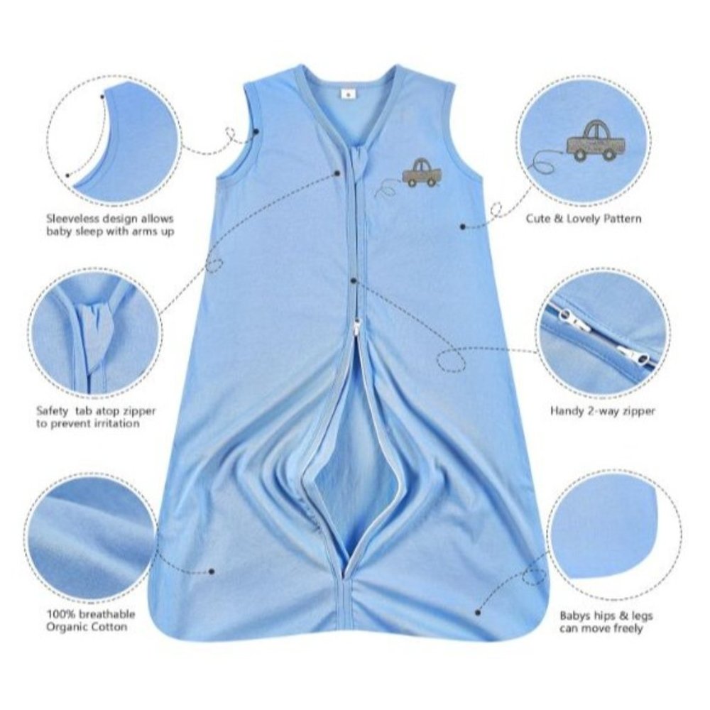 Tillyou Cotton Sleep Sack - Wearable Blanket Baby Infant 6 - 12 months Blue